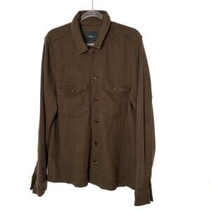 Rails Wells Chocolate Brown Waffle Knit Thermal Button Up Shirt Mens X-Large